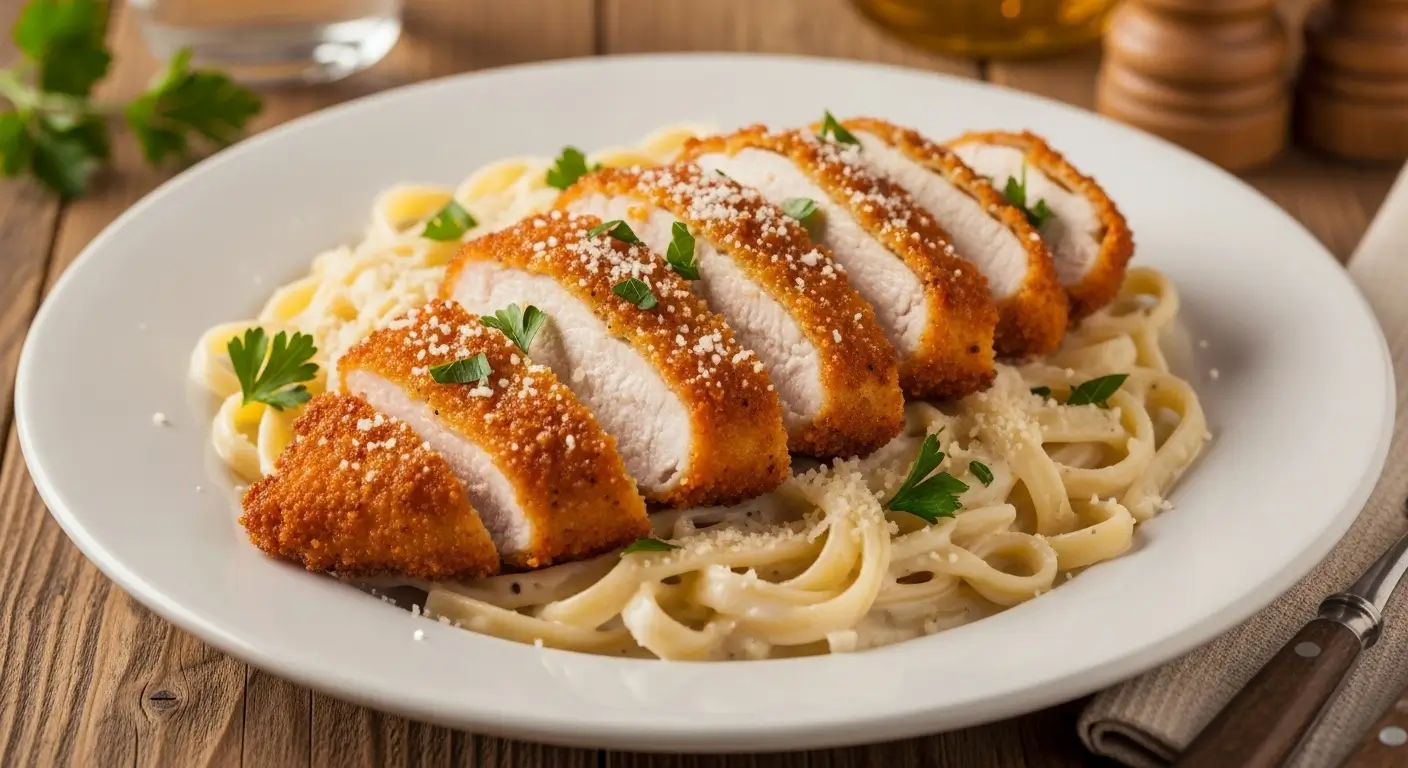 Crispy Chicken with Creamy Pasta
