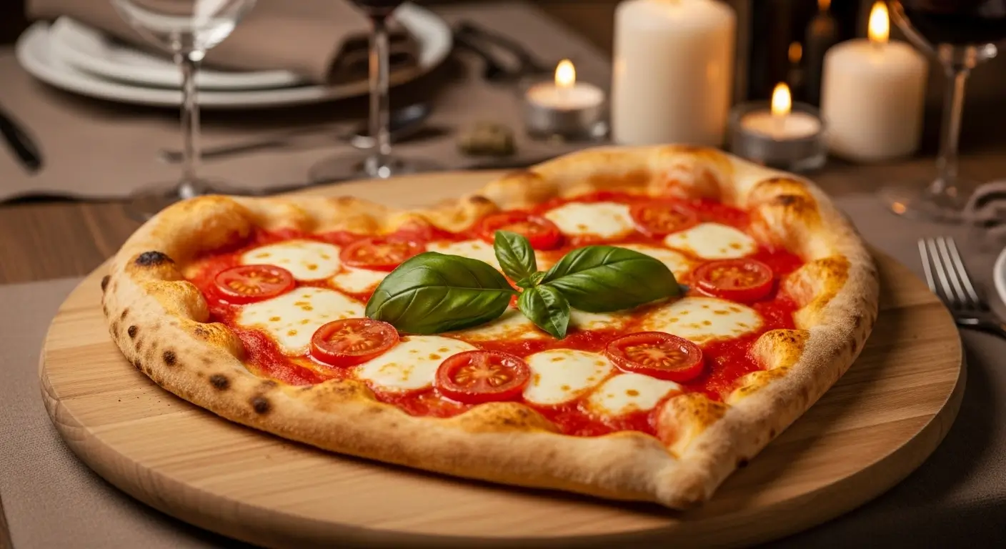 heart-shaped margherita pizza